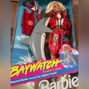 Mattel Baywatch Barbie Doll with Red Jacket and Dolphin